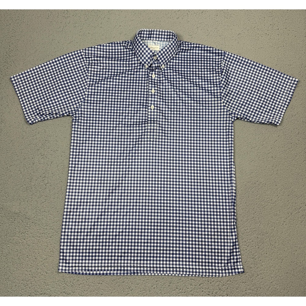 Collars & Co Polo Shirt Mens Large Blue Check Dress Collar 100% Polyester Casual